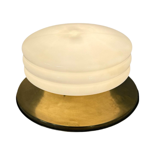 Art Deco (Style) - Deknudt Lustrerie - Solid Brass And Opaline Glass Ceiling Mounted Lamp - 1