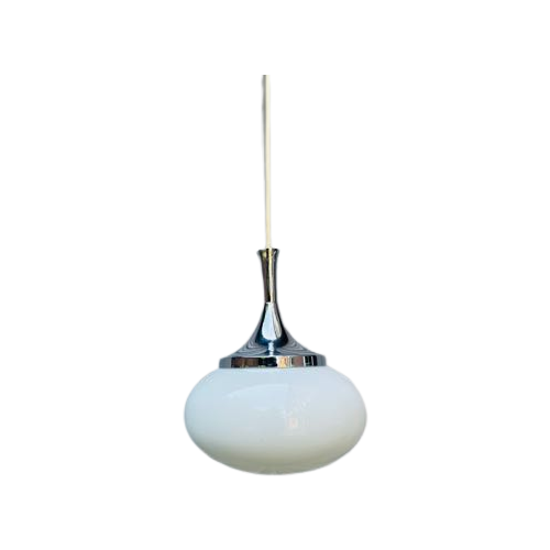 Vintage Druppel Lamp. Jaren 60 Hanglamp Chroom Melkglas. Leuchten.