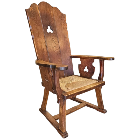 High Back / Monastry / Rush Seat Armchair 1950S 1