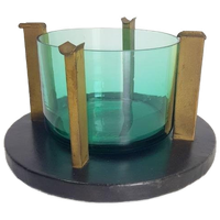 Vintage Art Deco Asbak Kristal Messing Leer Mid Century ´60