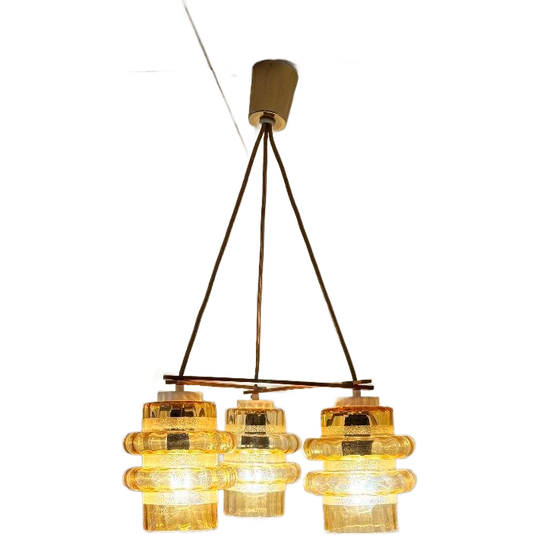 Vintage Amberkleurige Plafondlamp Met 3 Kappen 1