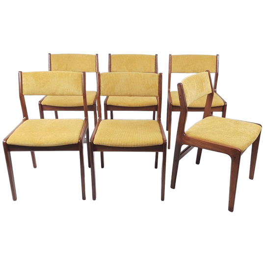 6 Vintage Dining Chairs Danish Teak Yellow | Gele Stof 1
