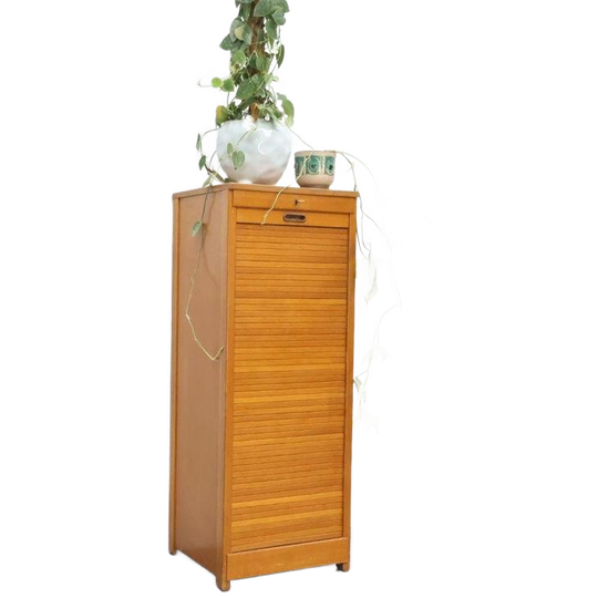 Vintage Ladekast | Tambour Schuifdeur | Blond Eiken 1