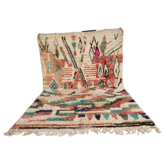 Vintage Boujaad Vloerkleed 300x200 Cm – Handgeknoopt Marokkaans Berber Tapijt – Crème Wol Met Kleurrijke Geometrische Patronen 1