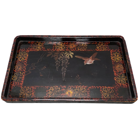 Antiek Chinees Houten Lakwerk Dienblad, Begin 20e Eeuw 1