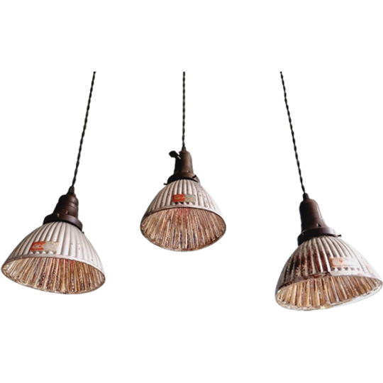 Lot De 3 Suspensions "Gal" En Verre Mercurisé, Années 1930 1