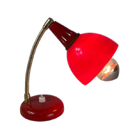 Vintage - Red Desklamp - Unknown Design - Brass Neck