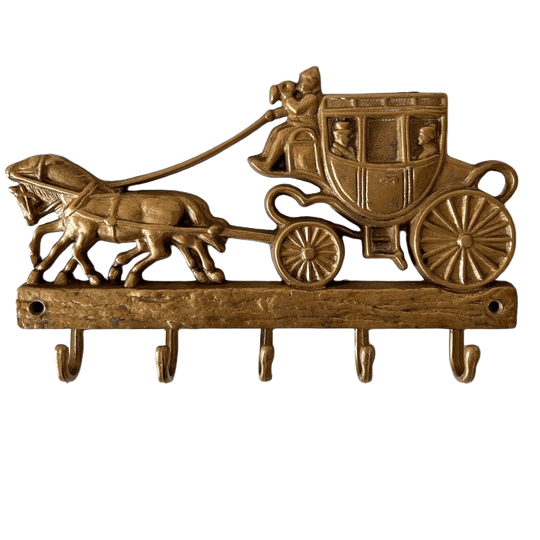 Vintage Mid-century Italiaans Sleutelrekje Messing Koets Paarden Kapstokje 1960’s 1