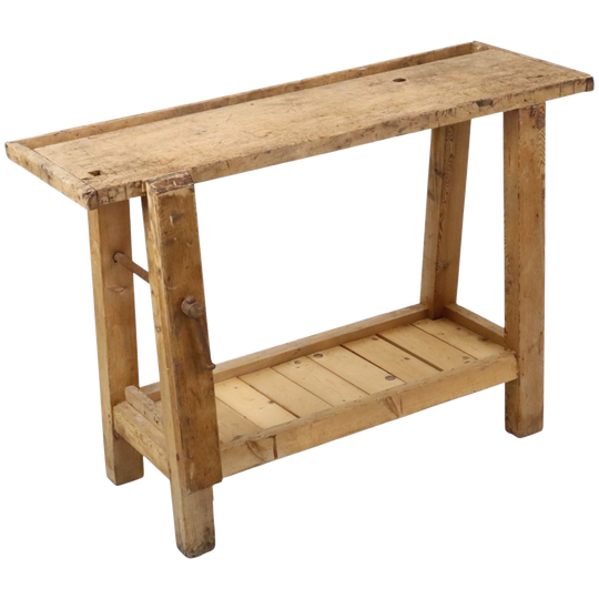 Karaktervolle Oude Massief Houten Werkbank Industrieel 116cm 1