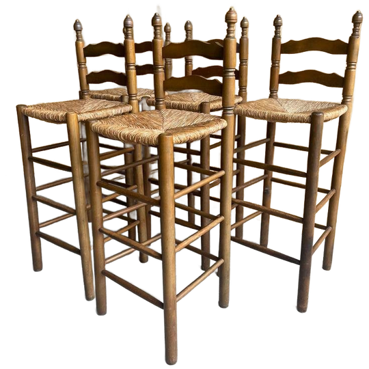 Vintage Farmhouse Stijl Rieten Barkrukken 1960 5 Stuks 1