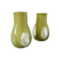 90's 2 Vintage Glazen Vazen Groene Vaas Glazen Vaas