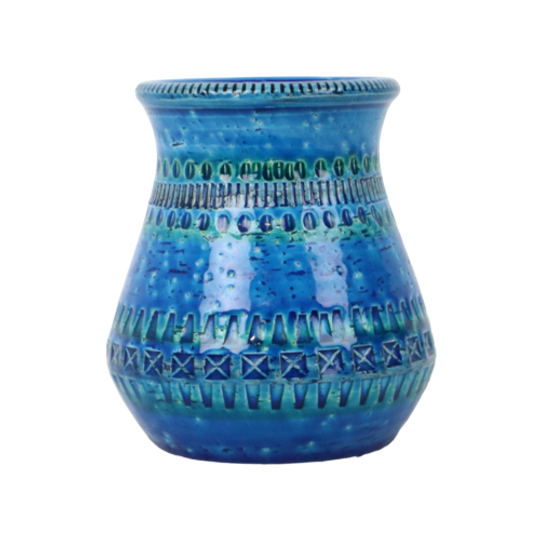 Vintage Blauwe Bitossi Vaas Rimini Blue Aldo Londi Design Sixties 1