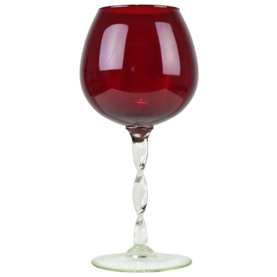 Groot Vintage Rood Glas Brandy Glass Beker Mond Geblazen Italy 33cm 1