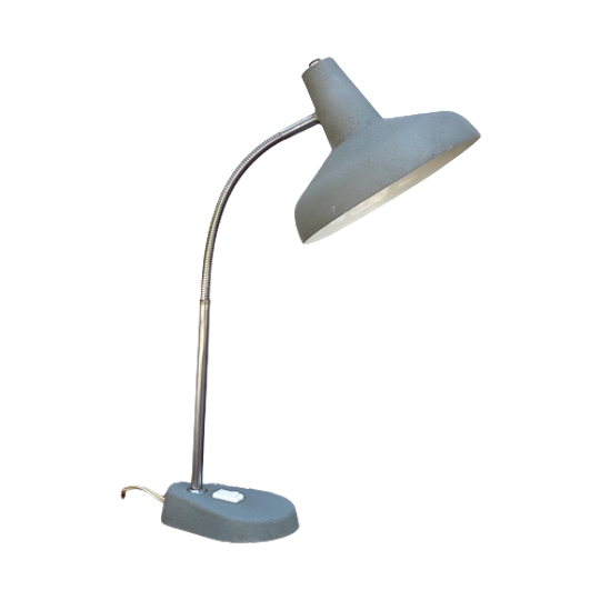 Grote Vintage Aluminor France Grijze Hamerslag Bureaulamp / Tafellamp 1