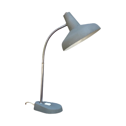 Grote Vintage Aluminor France Grijze Hamerslag Bureaulamp / Tafellamp