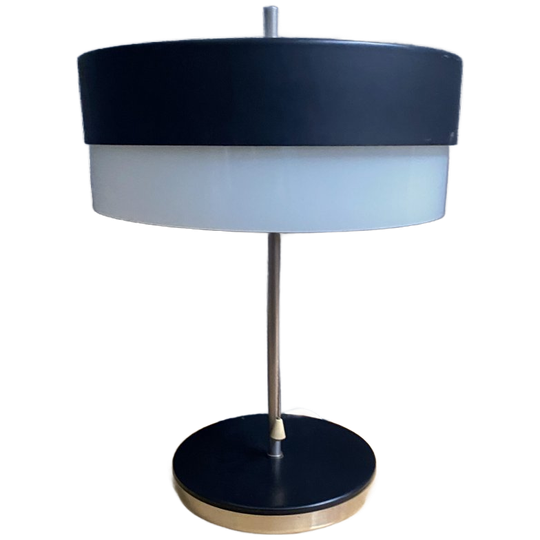 Table Lamp In Black Metal And White Glass, By Kamenicky Senov 1960s 1