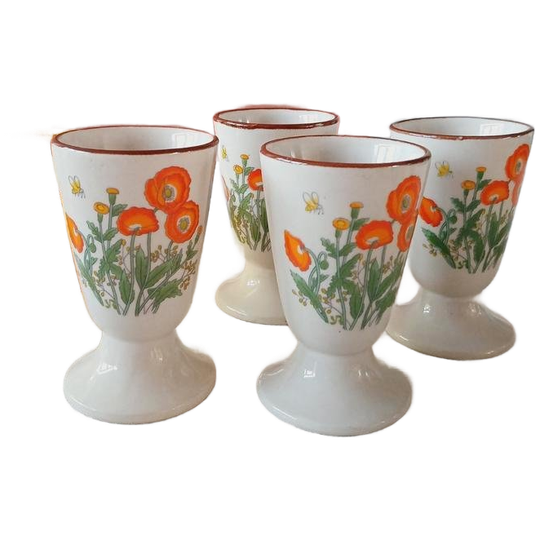 Vintage Bekers Op Voet Crème Bloemen 1