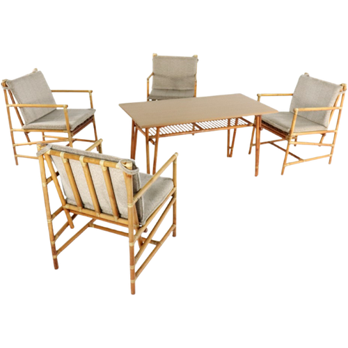 Set Van 4 Safari Bamboo Fauteuils + Tafeltje Vintage