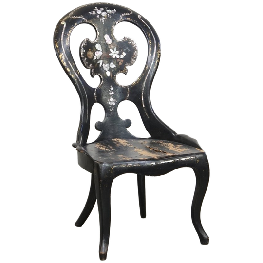 Uniek En Sierlijk Antiek 19e Eeuws Engels Chinoiserie, Mother Of Pearl Sier Stoeltje 1
