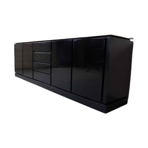 Italian Black Lacquered Sideboard With Carrara Marble Top