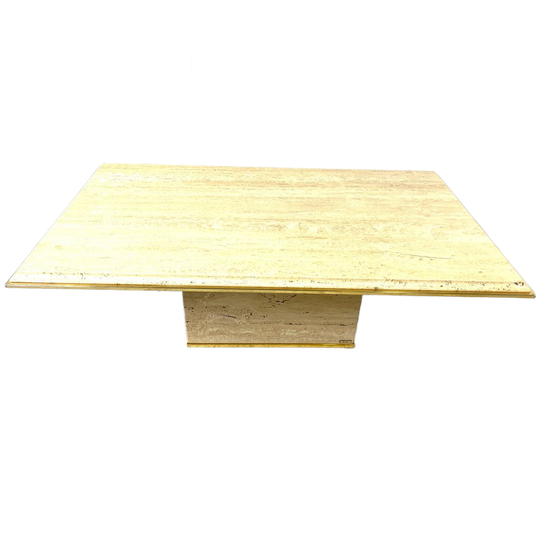 Travertine And Brass Coffee Table By Fedam, 1970s 1