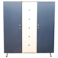 Vintage Kledingkast 3 Deurs Blauw Wit Skai Buisframe