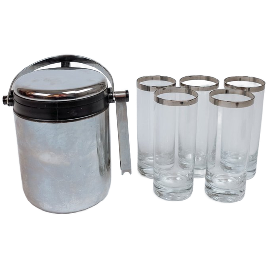 Set Van 5 Longdrink Cocktail Glazen Met Bijpassende Ijsemmer. 1