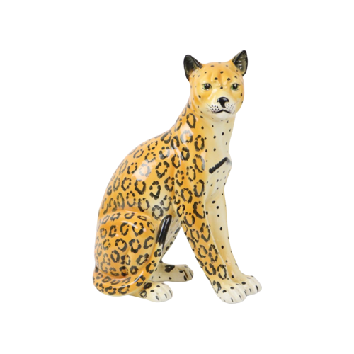 Vintage Luipaard Cheetah Beeld Geglazuurd Keramiek Jaren 80 Italy