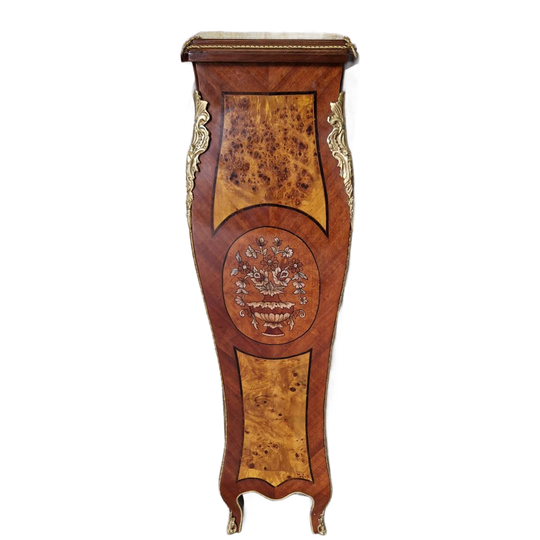 Klassieke Zuil, Plantentafel, Piedestal, Wortelfineer En Marmeren Blad En Missing Versieringen Afm. 30x30cm En 126cm Hoog. 1