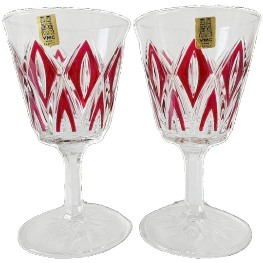 Set Vintage Vmc France Reims Champagne Glazen Harlequin 1960’s Nieuw 1