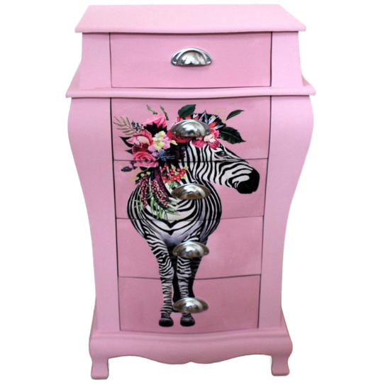 Hoge Roze Ladekast “zebra”, 5 Lades, Eclectisch 1