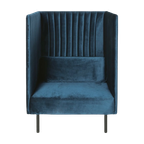 Petroleumblauwe Fauteuil Van Velours Met Hoge Rugleuning thumbnail 1