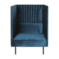 Petroleumblauwe Fauteuil Van Velours Met Hoge Rugleuning