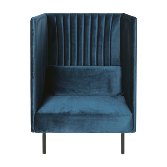 Petroleumblauwe Fauteuil Van Velours Met Hoge Rugleuning 1
