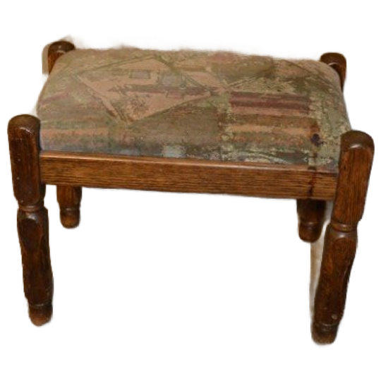 Vintage Eiken Voetenbankje Of Hocker Uit De Jaren 60 Met Velours Zitting 1