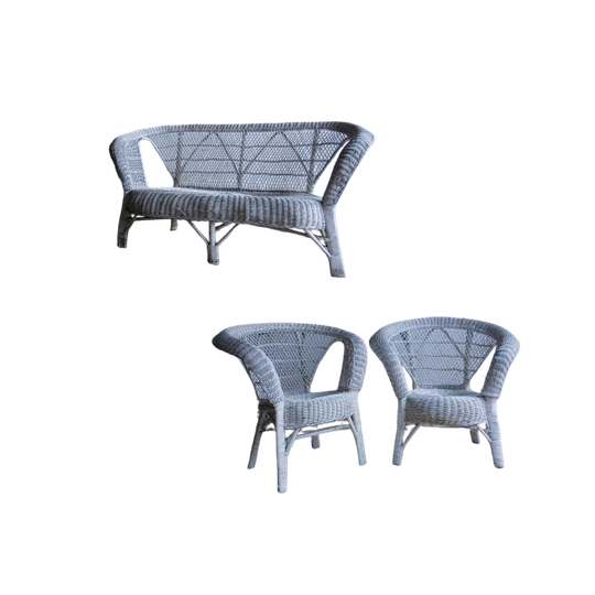 3 Seater +2x1seater White Rotan Club Chairs 1