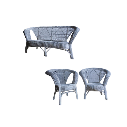 3 Seater +2X1Seater White Rotan Club Chairs