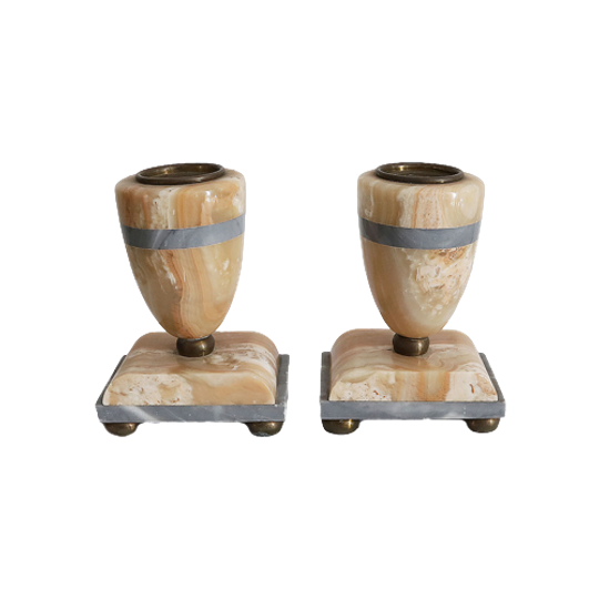 2 Art Deco Italiaanse Marmeren Kaarsen Houders, Jaren '30 1