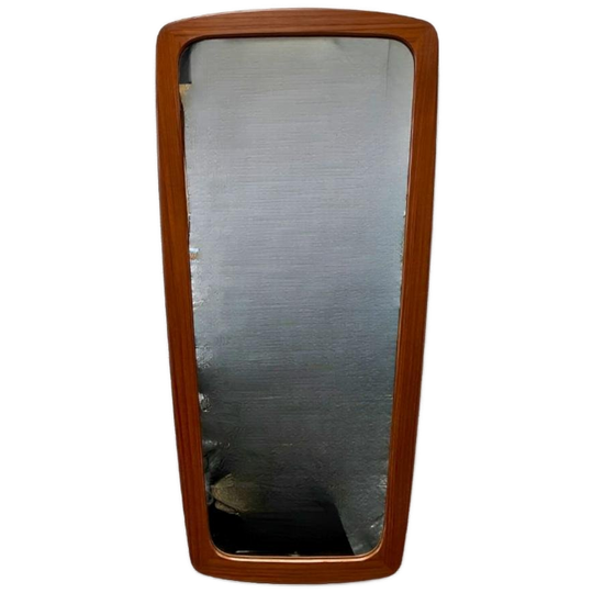 Midcentury Modern Design Wandspiegel Teak, Ovaal Met Hoeken 1