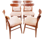 6 Deense Eettafel Stoelen Farstrup Nieuw Gestoffeerd Roze thumbnail 1