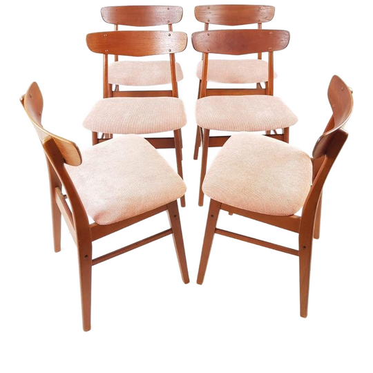 6 Deense Eettafel Stoelen Farstrup Nieuw Gestoffeerd Roze 1