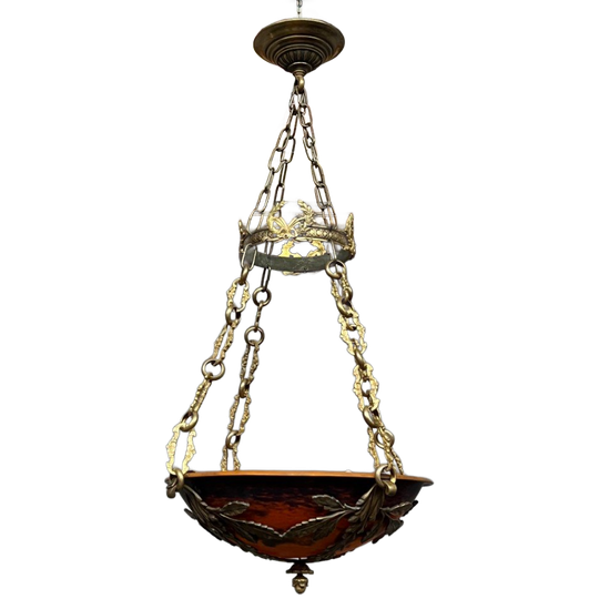 Prachtige Gesigneerde Art Deco Hanglamp "Noverdy France". 1