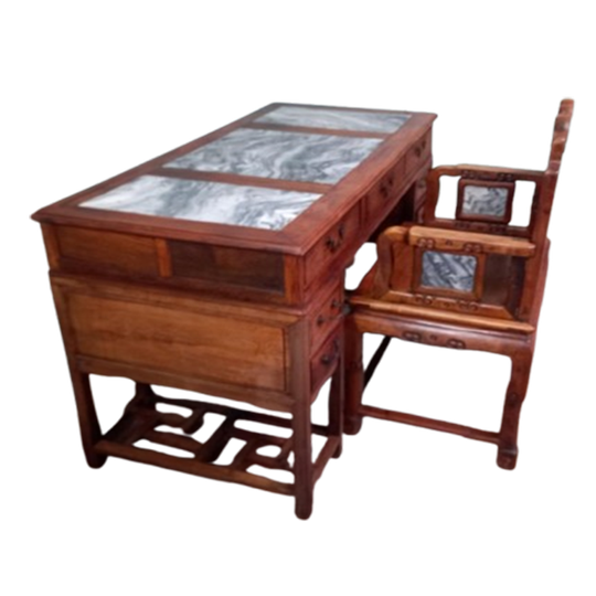 Antiek Palissander Bureau Met Ingelegd Marmer En Bijpassende 1