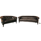Hampton Classic Chesterfield Bank Set (2-Zits + 3-Zits) – Zwart, Leer thumbnail 1