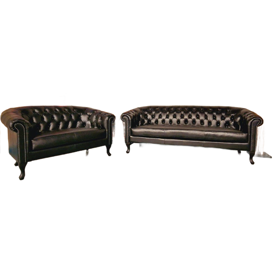 Hampton Classic Chesterfield Bank Set (2-Zits + 3-Zits) – Zwart, Leer 1
