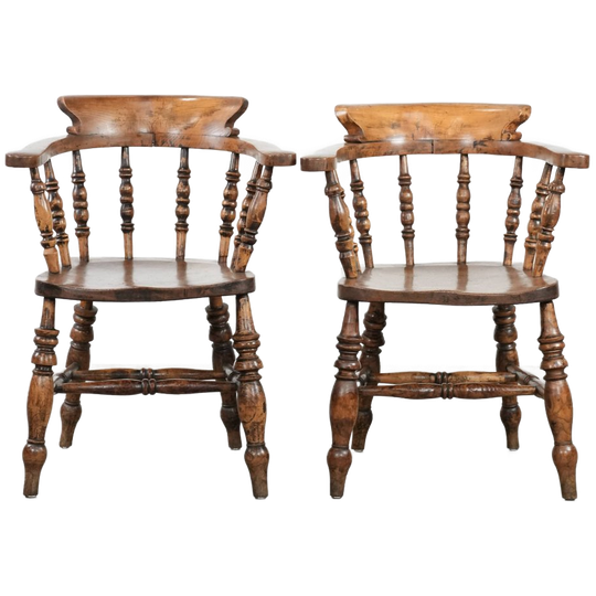 Set Van 2 Antieke Engelse Captainchairs/ Bijzetstoelen/ Bureaustoelen Uit Begin 19e Eeuw 1