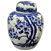 Vintage Gemberpotje Nippon Tokusei Sakura Blossom Patroon Blauw Wit