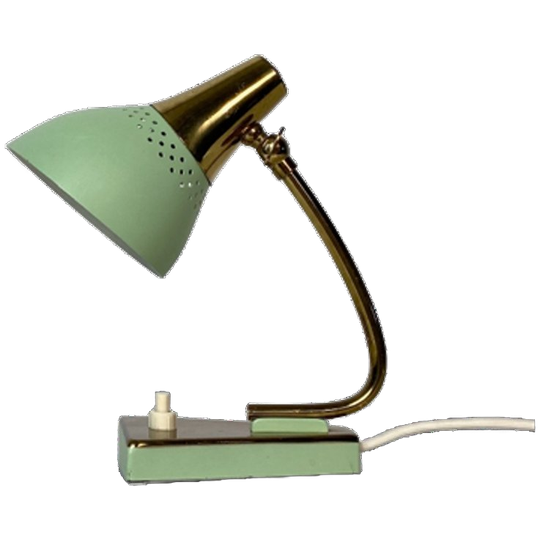 50s Lampje, Bedlampje. Groen Messing 1950 Vintage. 1