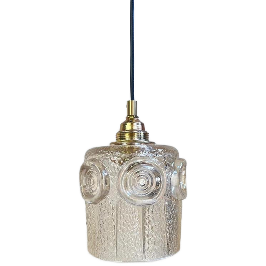 Hanglamp Amberkleurig Glas Goudkleurig Armatuur Jaren 70 1