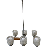 Vintage Plafondlamp / Luster : Glas & Chroom & Hout